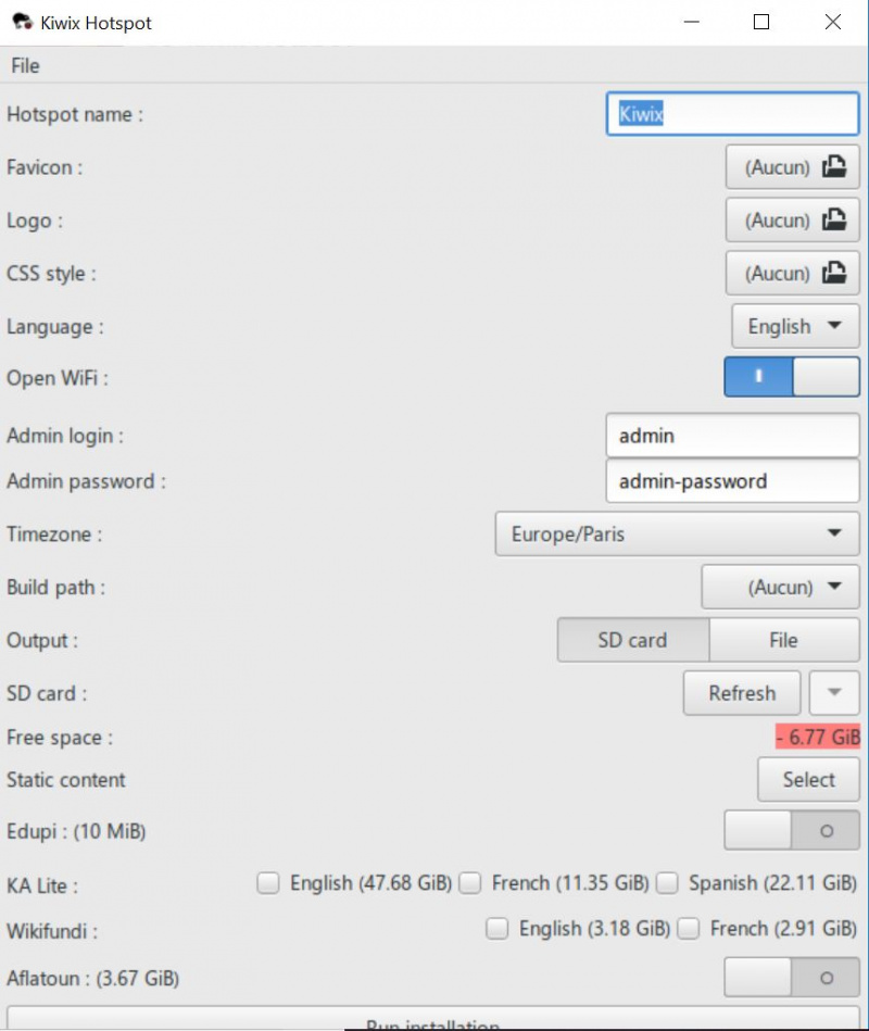 Kiwix Hotspot - Installation